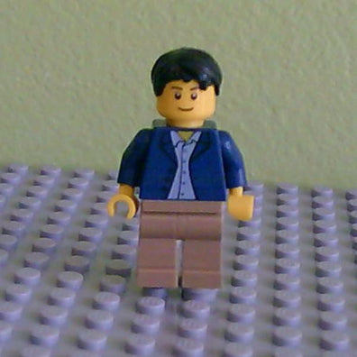 LEGO Minifigure-Dark Blue Jacket, Light Blue Shirt, Dark Tan Legs, Black Male Hair (31012)-Town-TWN186-Creative Brick Builders
